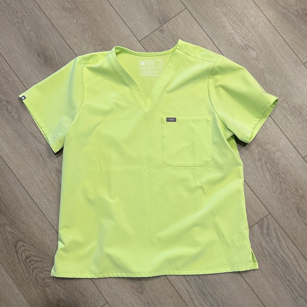 Figs Neon Green V-Neck Scrub Top